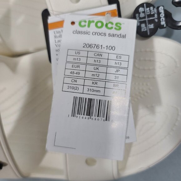 Crocs Classic  Sandals Slides Slip On Mens Size 13 White Shoes NWT